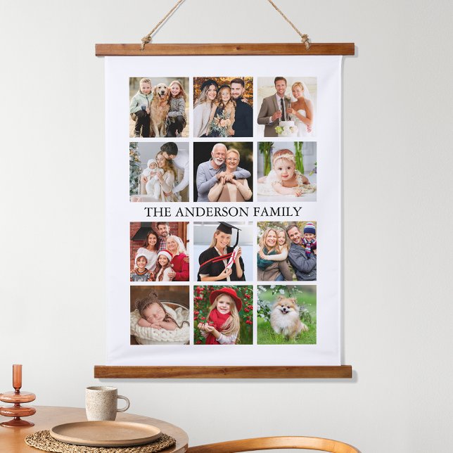 Family Photo Collage Hanging Tapestry (Customize to change text size, text style or background color.)