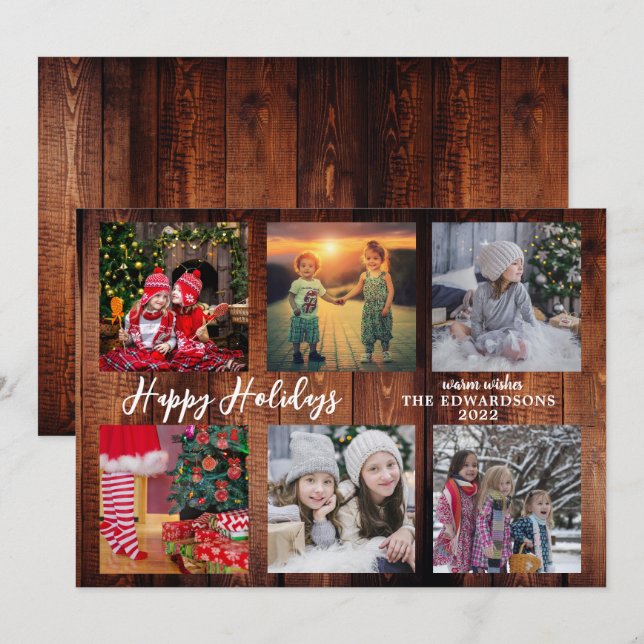 Family photo collage Happy Holidays Christmas Holiday Card (Front/Back)