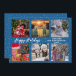 Family photo collage Happy Holidays Christmas Holiday Card<br><div class="desc">Modern blue sky with stars and family photo collage Happy Holidays script card.
Add your own most beautiful photos,  text and name and create a very personal and unique Christmas card.</div>