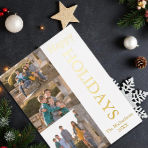 Family Photo Collage Happy Holidays Foil Holiday Postcard