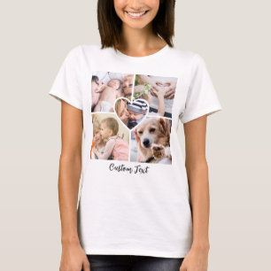 Family Photo Collage Heart w/ Script Custom Text T-Shirt