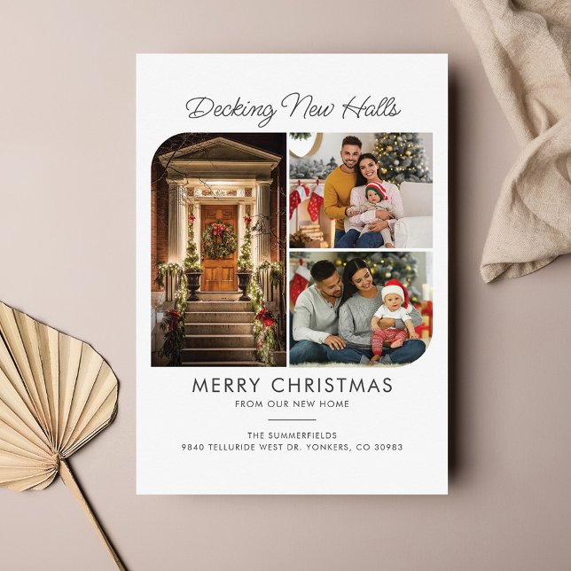 Family Photo Collage Holiday Moving Announcement (Family Photo Collage Decking New Halls Christmas Moving Announcement Postcard)