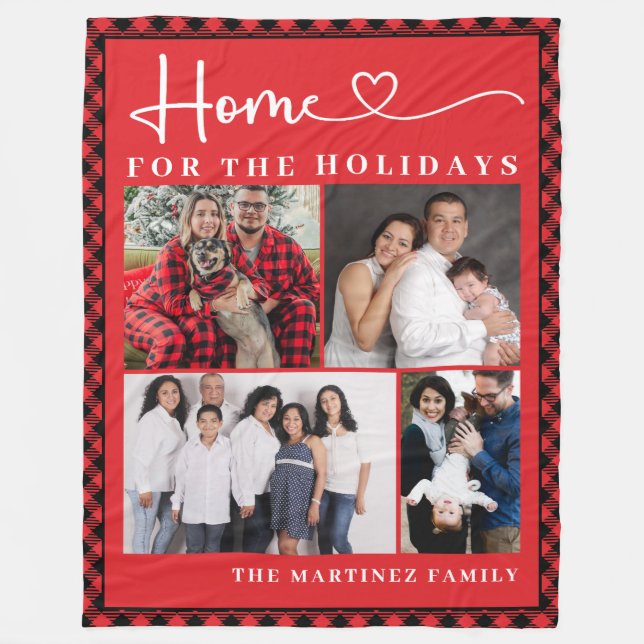 Family Photo Collage Home for the Holidays Fleece Blanket (Front)