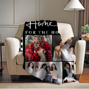 Family Photo Collage Home for the Holidays Fleece Blanket