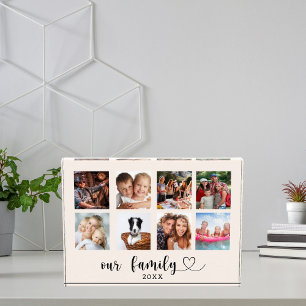 Family photo collage love heart script beige cream