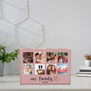 Family photo collage love heart script dusty rose block