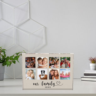 Family photo collage love heart script taupe block