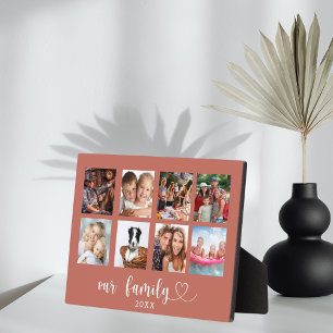 Family photo collage love heart script terracotta plaque