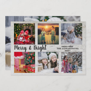 Family photo collage Merry and Bright Christmas Ho Holiday Card