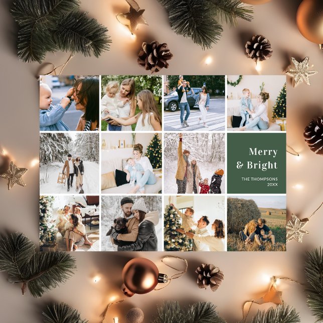 Family Photo Collage Merry And Bright Christmas Holiday Card (Creator Uploaded)