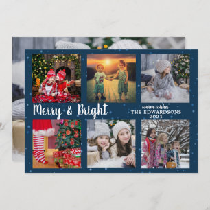 Family photo collage Merry and Bright Christmas Holiday Card