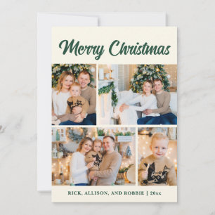 Family Photo Collage Merry Christmas Green  Holiday Card