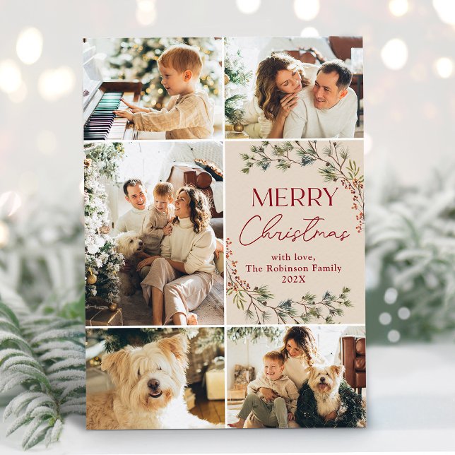 Family Photo Collage Merry Christmas Holiday Card (Creator Uploaded)
