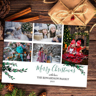 Family photo collage Merry Christmas magnetic card