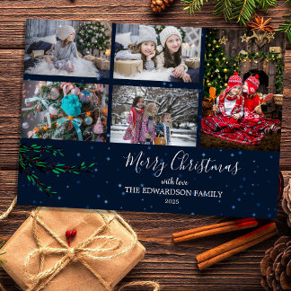 Family photo collage Merry Christmas magnetic card