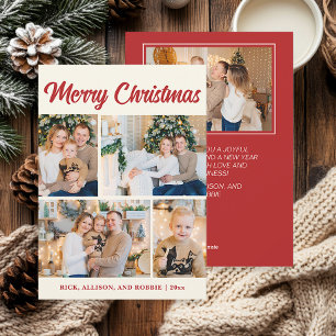 Family Photo Collage Merry Christmas Red Holiday Card