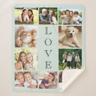 Family Photo Collage Mint Sherpa Blanket