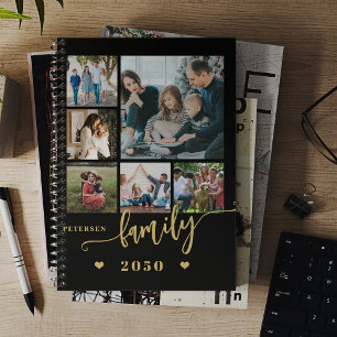 Family photo collage modern black gold 2026 planner