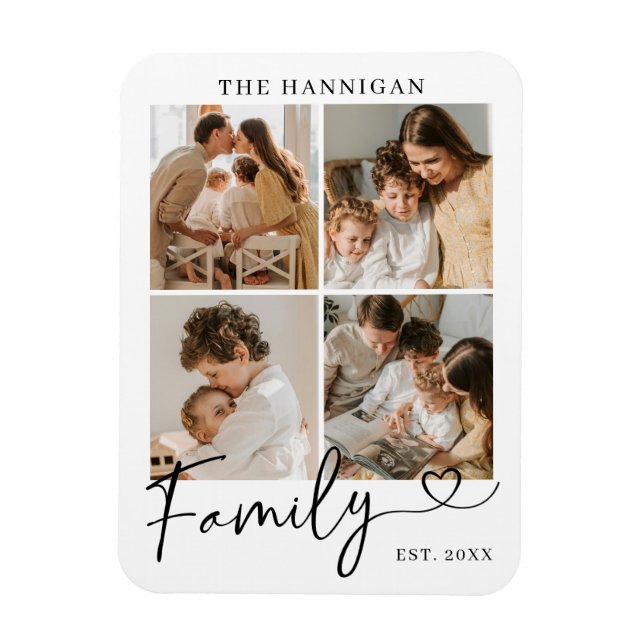 Family Photo Collage Modern Heart Script Magnet (Vertical)