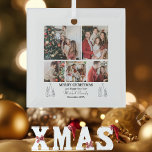 Family Photo Collage, Modern, Minimalist Christmas Glass Tree Decoration<br><div class="desc">Family Photo Collage, Modern, Minimalist Christmas Ceramic Ornament Spread holiday cheer in a personal way with our customisable Christmas ornament, designed for families who want to share their joy! Featuring a minimalist and cute design, this ornament allows you to upload 5 cherished family photos and tailor the holiday greeting to...</div>