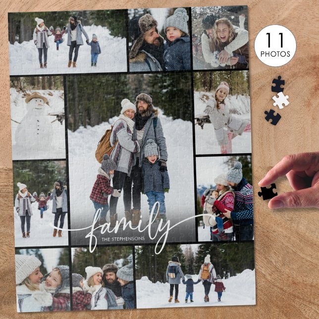 Family Photo Collage Modern Script 11 Photos Jigsaw Puzzle (Creator Uploaded)