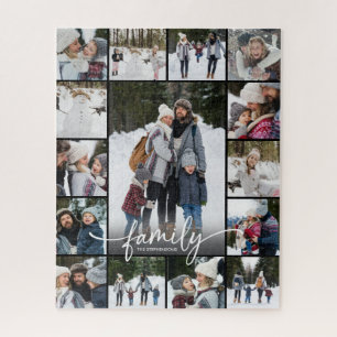 Family Photo Collage Modern Script 15 Photos Jigsaw Puzzle