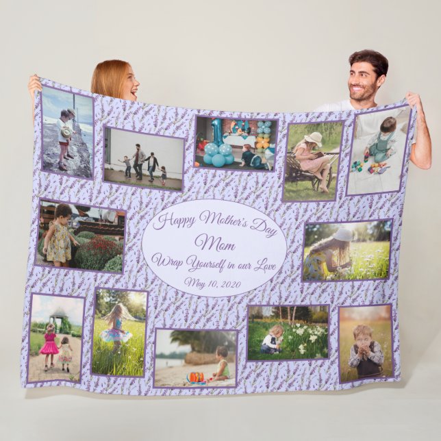 Family Photo Collage Mothers Day Template Fleece Blanket (In Situ)