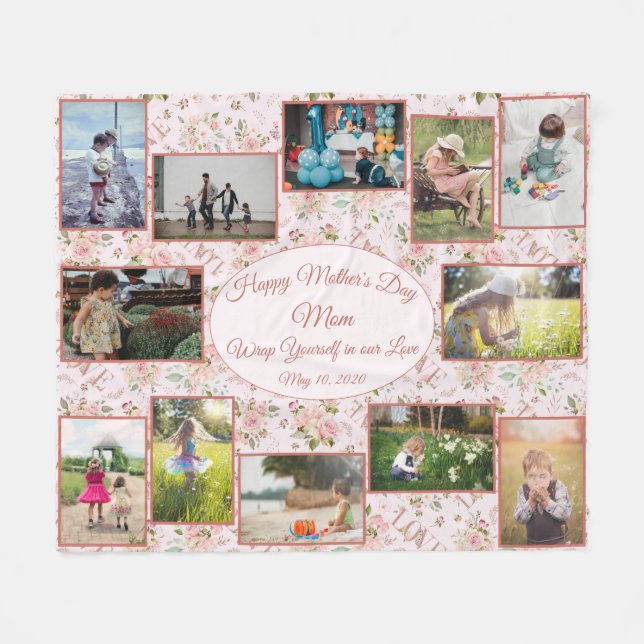 Family Photo Collage Mothers Day Template Fleece Blanket (Front (Horizontal))
