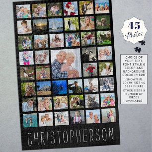Family Photo Collage Name Black Jigsaw Puzzle