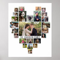 Family Photo Collage Name In Heart 25 Pics White