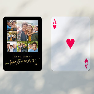 Family photo collage name personalised black playing cards