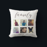 Family Photo Collage Name & Year Est Cushion<br><div class="desc">Minimalist throw pillow featuring a photo collage of your family members,  the word "family" in a pretty script,  and your family name and year established.</div>