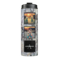 Family photo collage on grey gold marble monogram