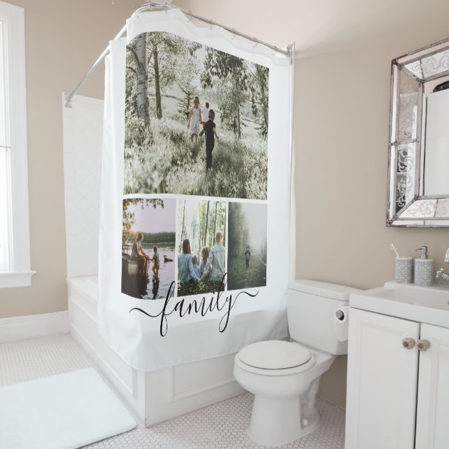 Family Photo Collage Personalised 4 Photo Template Shower Curtain (In Situ)