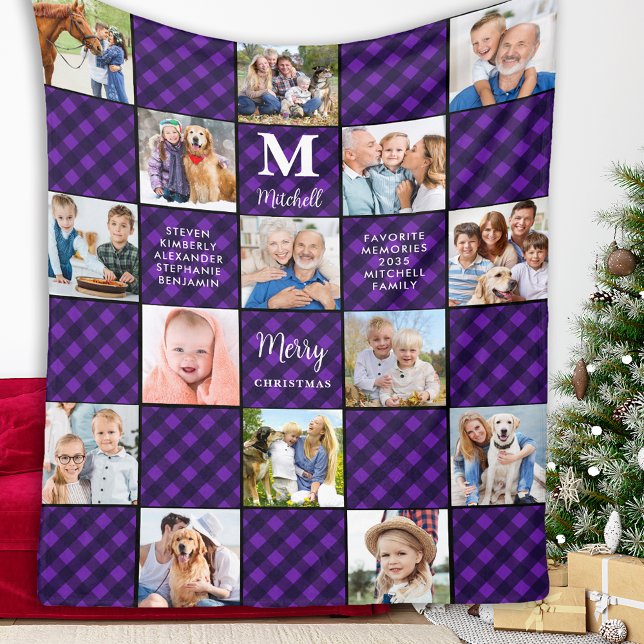 Family Photo Collage Personalised Patchwork Plaid Fleece Blanket (Creator Uploaded)
