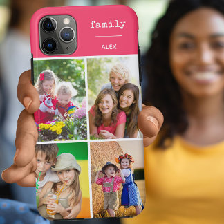 Family Photo Collage Pink 4 Picture Case-Mate iPhone Case