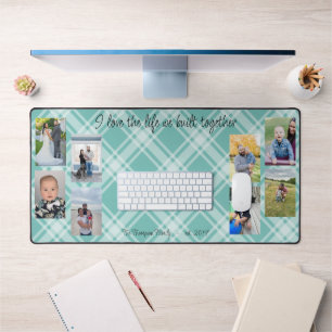 Family photo collage plaid background desk mat
