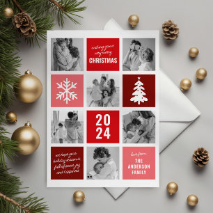 Family Photo Collage Red Christmas Holiday Cards