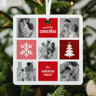 Family Photo Collage Red Christmas Metal Tree Decoration