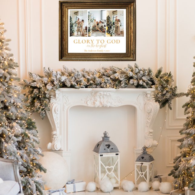 Family Photo Collage Religious Christmas Gift Poster (Family photo collage with Bible verse makes a great religious Christmas gift or decoration)