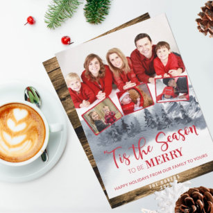 Family Photo Collage, Season to be Merry, Rustic Holiday Card