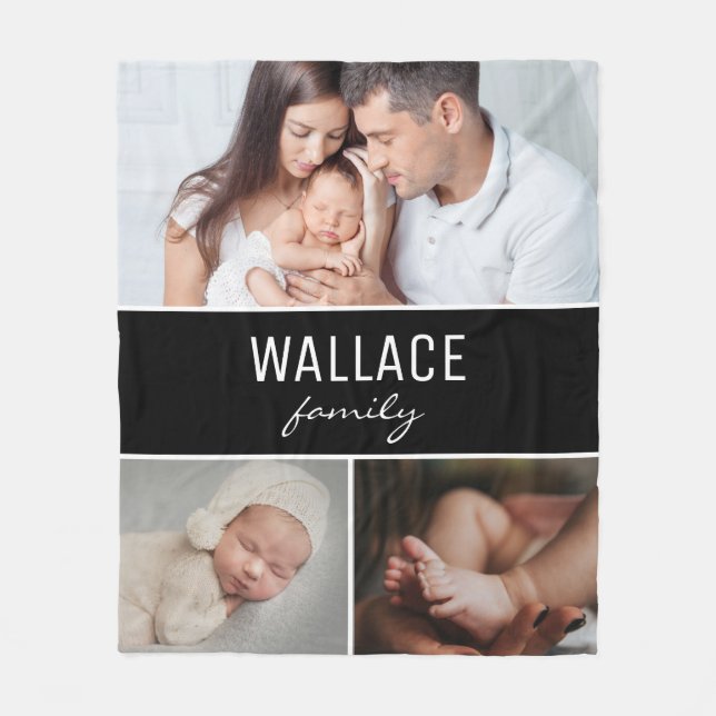 Family Photo Collage Simple Personalised Fleece Blanket (Front)