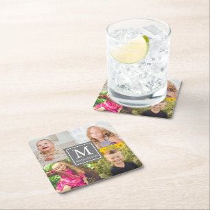 Family Photo Collage Square Paper Coaster