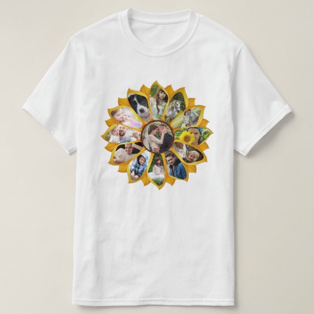 Family Photo Collage Sunflower 13 Pictures Easy T-Shirt (Design Front)