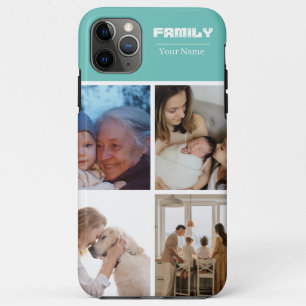 Family Photo Collage  Teal  4 Picture Case-Mate iPhone Case