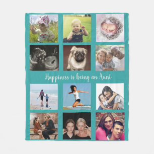 Family Photo Collage Teal Aunt Fleece Blanket