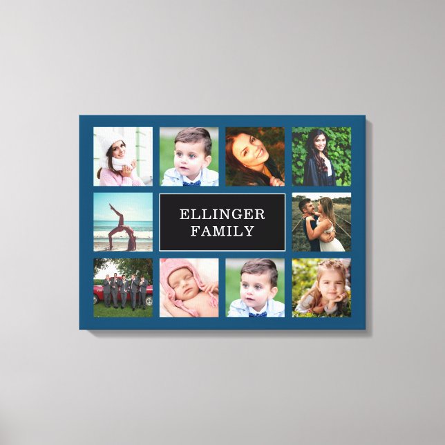 Family Photo Collage Teal Blue Custom Canvas Print (Front)