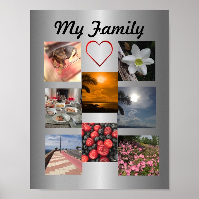 Family Photo Collage Template For 8 Photos Poster (Front)