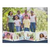 Family Photo Collage w. Zigzag Photo Strip - Blue Faux Canvas Print (Front)