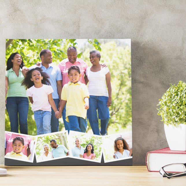 Family Photo Collage w. Zigzag Photo Strip - Grey Canvas Print (Creator Uploaded)